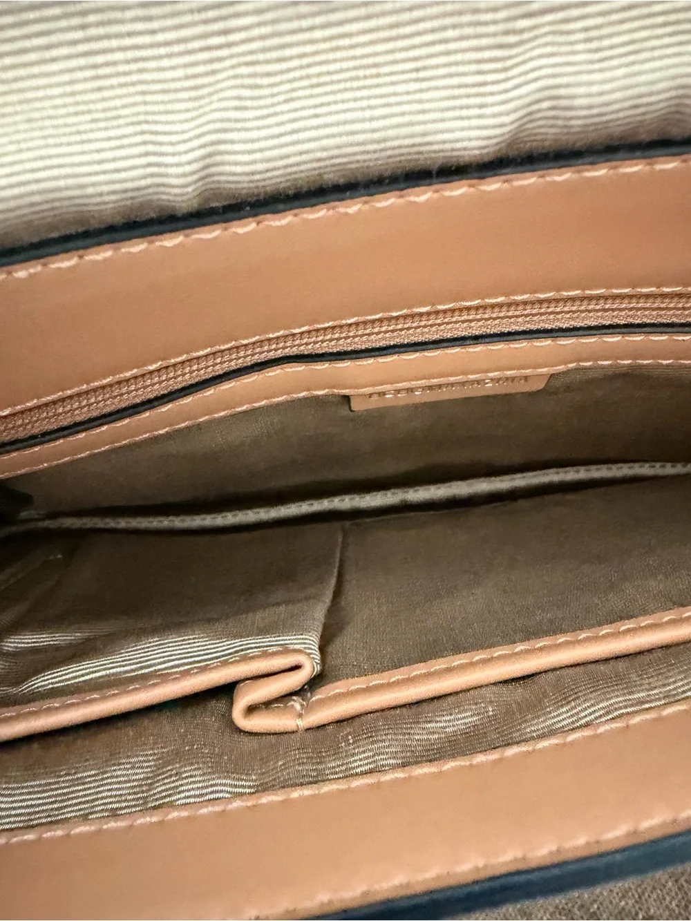 BCBGMaxAzria Nude Tan Envelope Clutch with Metal Accents